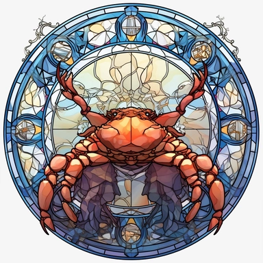 Stained Glass Crab And Queen Sublimation Clipart,Cartoon,hyper realistic, intricate detail, illustration style,high solution,on the white background,