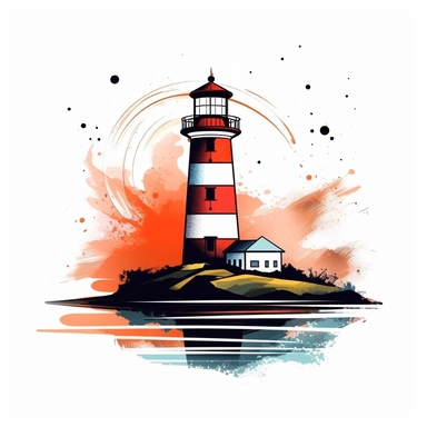 lighthouse With River, Realistic Clipart, Logo Design, High Quality, White Background