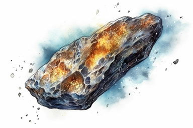 Watercolor, Generate an image showcasing an M-type asteroid, rich in metallic content clipart, hd, on a white background, spaced out