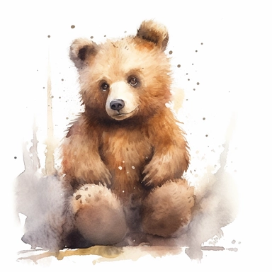 isolated clipart, cute bear, highly realistic, flickr, watercolorist, uhd image, multi-layered mixed media