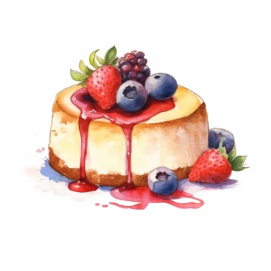 watercolor New York-Style Cheesecake clipart, hd, on white background, spaced out--ar 3:2