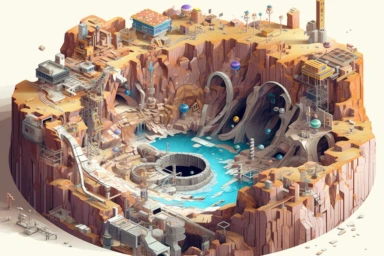 a close up of a infinite loop open pit mine on a white background, james gilleard and james jean, escher, trending on artisation, connectedness, scutoid, mit technology review, by Sam Spratt, dan mcpharlin : : ornate, wormholes, tetris, monolithic, stylized stl, clipart icon, simple 4 colors from gray to metalic blue, vector-based, sharp border, plane color and very define, high quality, digital art, 8k resolution, masterpiece, congruent, amazing, incredible, awe-inspiring, mind-blowing, masterf