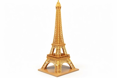 High-resolution, photorealistic clip art of a [Eiffel Tower ], isolated on a clean [white] background, this image features no border, frame, text, or typography, ensuring a clean and clear visual, the expert lighting and texture details showcase object simplicity