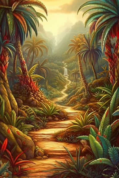 realistic clipart of aztec enchanted landscape, digital painting