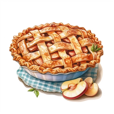 apple pie, clipart style, color pencil technique, super high quality, high resolution on a white background, digital illustration art, vintage art, 4k , 8k, high level of detail
