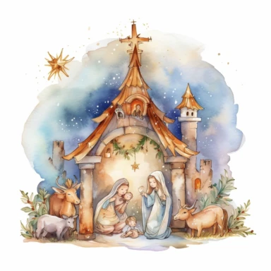 watercolor nativity scene clipart
