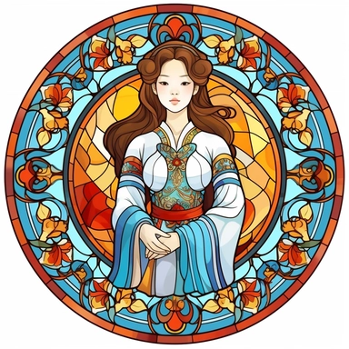 Vintage Cute Beautiful Round Stained Glass Korean fashion girl Sublimation Clipart, Cartoon, hyper realistic, intricate detail, illustration style, high solution, on the white background