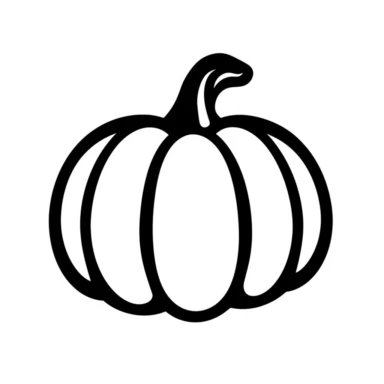 Halloween pumpkin, black and white silhouette icon, clipart style, white background, thick lines, vector, simple design, flat colour, solid colour, halloweencore