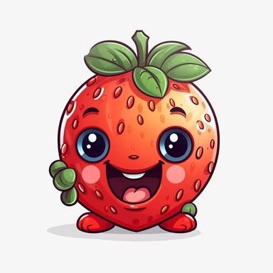 cute Strawberry, happy and smiling, bold line, clipart, sticker, white background, no shadow, 8k detail
