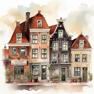 Dutch houses, clipart, watercolor, illustration
