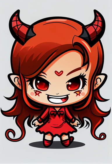 cute happy chibi female devil clipart