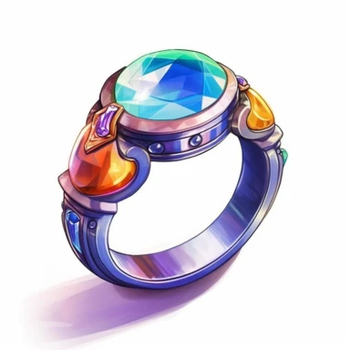 Craft an intriguing clipart of a mythical ring against a pristine white background. The ring should possess intricate designs and be encrusted with glistening gemstones. Let it emanate a soft, magical glow when worn, symbolizing the wearer's connection to mystical forces.