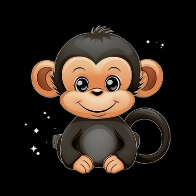 cute cartoon monkey clipart, black background,--no cut off edges