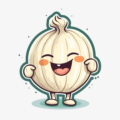 cute Garlic, happy and smiling, bold line, clipart, sticker, white background, no shadow, 8k detail