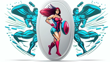 2D art fitness sport beautiful women defended by shield with bifidobacteria capsules on white background, beautifully color graded,, clipart vector drawing