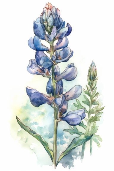 watercolor, Bluebonnet flower, clipart hd, on white background, dreamy, spaced out