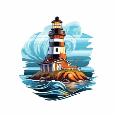 lighthouse With River, Realistic Clipart, Logo Design, High Quality, White Background