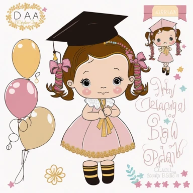 clipart, transparent background, baby girl diva, kindergarten graduation, 300dpi