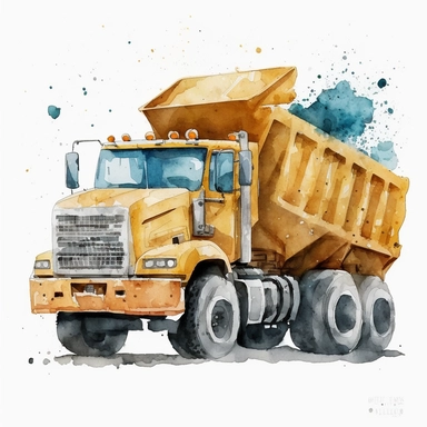dump truck watercolor clipart, white background