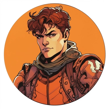 A Dungeons & Dragons character portrait circular tondo depicting a desert onsen knight, Craig Mullins Ashley Wood Mike Allred Josh Kirby, Mad Max Lord of the Rings Discworld, handpainted punk zine indie retrowave, clipart illustration, circular solid background circular border
