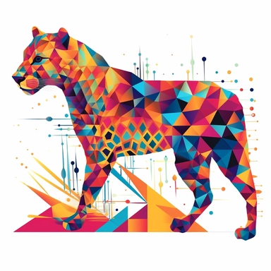 Dynamic Cheetah, Geometric-inspired illustration, modern clipart set, abstract style, vibrant colors, white background