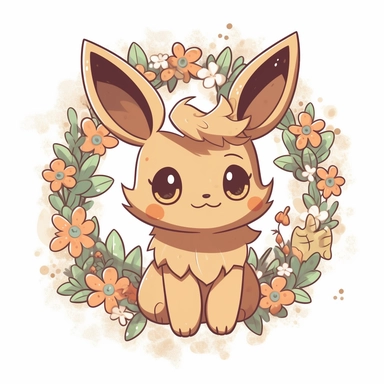 Kawaii icon clip art eevee pokemon with flowers around it