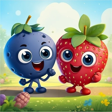 happy blueberry with apple friends and strawberry friends in juicy park clipart 8 HD