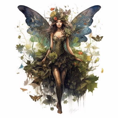 Full body dark poison Forest Fairy Fantasy Portraid Watercolo Clipart by Renato Muccillo and Andreas Rocha, Easy to Cut, Beautiful Colored Illustration, Watercolored Pencil, Intricate Details, 8K, white Background