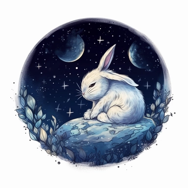 a cresent moon, baby bunny sleeping on the moon, night sky, Fantasy Clipart, PNG Clipart, Illustration clipart, 4K, extremely detailed