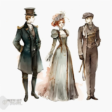 watercolor 1910s vintage boutique retro victorian fashion titanic clipart, white background, spaced out, hd--v 5