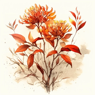 Clipart, vintage, watercolor, Burning Bush flower illustration, hand drawn, texture