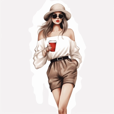 fashion model holding coffee clipart white background