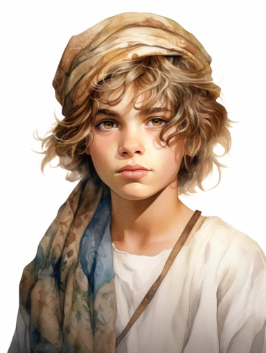 bohemian cute young boy, sticker art, clipart png, photorealistic, watercolor, digital painting, WHITE BACKGROUND, fantasy style, realistic, painting, 8k, ultra details,