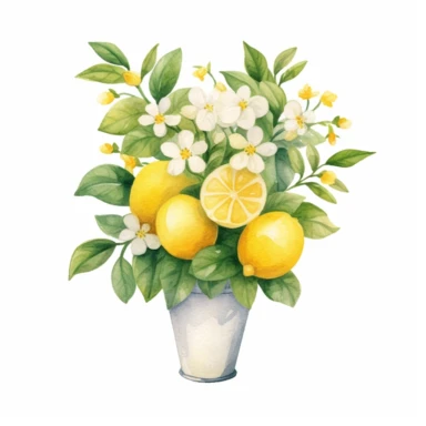 watercolor sweet lemons bouquet clipart, white background
