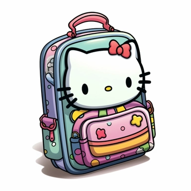 a simple hello Kitty book-bag in y2k style clipart, colorful, neon colors, illustration style, pastel colors, white background