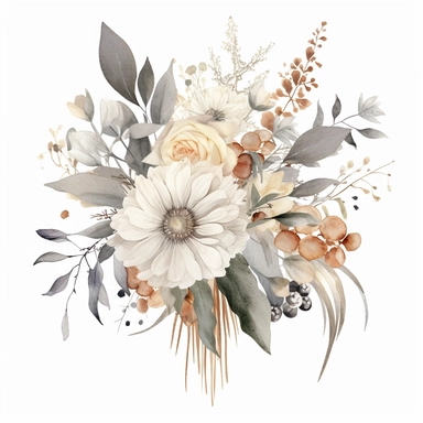 Watercolor Elegant Neutral Colors whites, creams and grays Bohemian Bouquet, Floral Clipart, Bohemian Wild Flowers, Bohemian Bouquet Watercolor, 8k