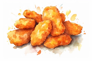 watercolor chicken nuggets clipart, HD, isolated white background, spaced out