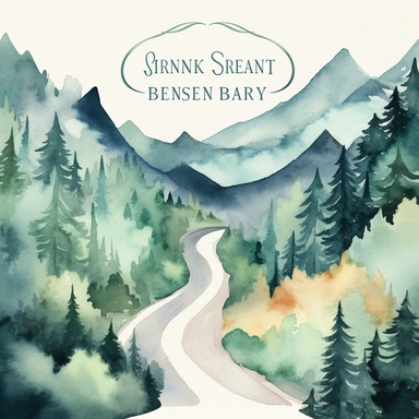 Hand-painted watercolor clipart set on white background featuring the breathtaking scenery of a road trip through the mountains to the city. This set captures the awe-inspiring beauty of mountainous landscapes with a winding cycling path nestled amidst towering peaks, lush forests, and cascading waterfalls. The color palette reflects the natural tones of the mountains, including shades of greens, blues, and earthy hues. Created with meticulous brushstrokes, inviting you to embark on an adventuro