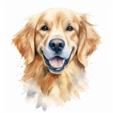 close up high detailed, Hand drawn watercolor clipart of a cute Golden Retriever in Italy farm, on a white background