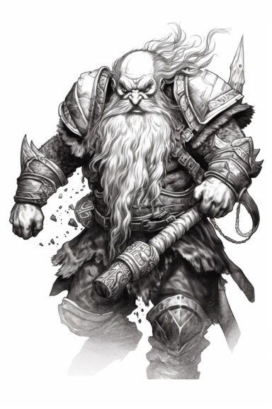 realistic style, bold black lines, fantasy dwarf armies in combat using hammer hitting themed colouring page, bold black lines, clipart, digital art, colouring page for adults