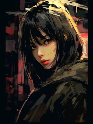 a newspaper clip art illustration for an ANIME GIRL, in the style of large-scale murals, dark palette chiaroscuro, movie poster, mori kei, captivating documentary photos