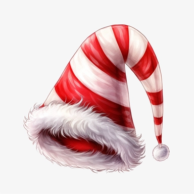 watercolor vintage unique realistic red and white striped santa hat, clipart, red color scheme, photorealistic, vector, on white background, hd