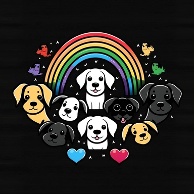 Pawsitive Pride - Dogs creating a giant rainbow heart with their paws, . cute, clipart, flat 2d vector, minimalist, black and white, kids cartoon, svg cut file, line art drawing