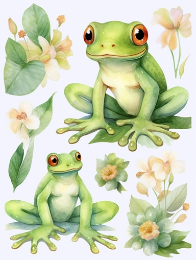 frog Watercolor Clipart, Cute Baby Shower Graphics