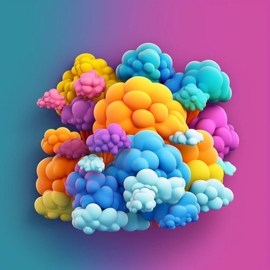 colour 3D cloud clipart, in the style of modern color palettes, cute and dreamy, heavy shading, colorful storytelling, modern style, colour flower background
