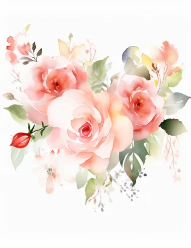 loose watercolor flower composition of roses watercolor clipart on white background, Etsy listing cover, flower arrangement, floral composition,