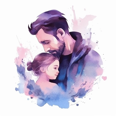a beautiful scene of a Father and daughter hugging, so happy moment. The artwork should have an ethereal quality, with delicate layers of translucent colors and subtle gradients that give the impression of love and tender. Clipart, Watercolor, mystical, transparent background, for TShirt design