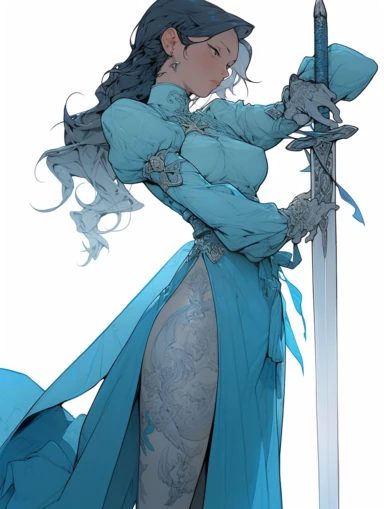 the Beauty wielding a sword, snapshot realism, fierce femenine pose,mercilessly,transparent background png clipart, in the style of mote kei, moody colour, changelingcore, ,calligraphy-inspired, uhd image, gongbi, China water colour