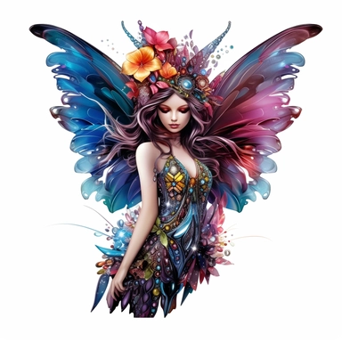 beautiful garden fairy clipart half body, in the style of nene thomas, made of colored crystals, high detailed, pictorial harmony, contest winner, bright and colorful