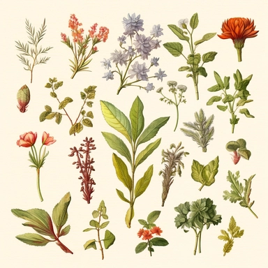 Clipart, vintage, watercolor, Ancient Herbals, botanical illustration, hand drawn, texture